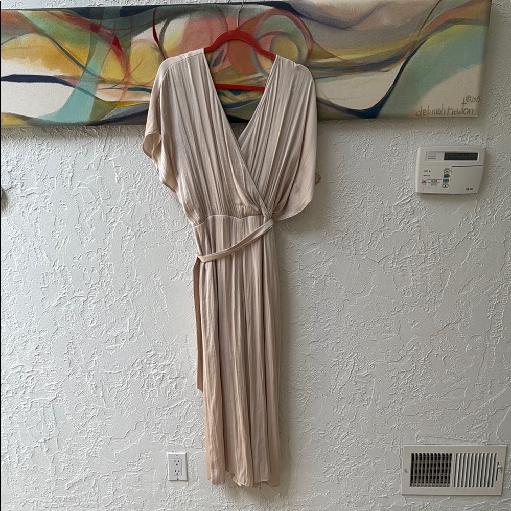 Express Beige Wrap Jumpsuit